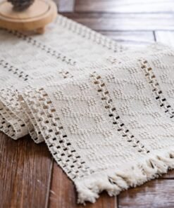 Cream Beige Boho Macrame Table Runner with Tassels