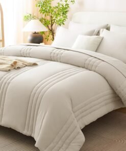 CozyLux Queen Comforter Set Beige Bed