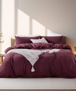 King Linen Look Burgundy Cotton Duvet Set