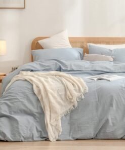 Cornflower Blue Linen Cotton Duvet Cover Set