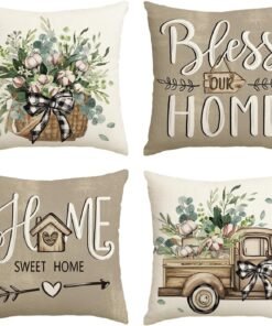 AVOIN Farmhouse Eucalyptus Leaves Throw Pillow Covers Set of 4