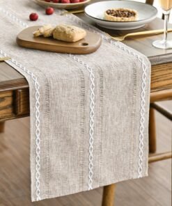 Embroidered Rustic Brown Table Runner Linen