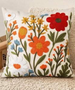 Embroidered Flower Cluster Throw Pillow Cover