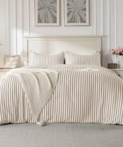 Linen Grey Striped Queen Duvet Cover Set