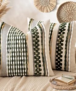 ANRODUO Boho Olive Green Stripe Pillow Covers